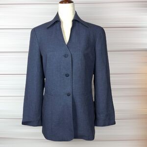 NORDSTROM Studio 121 Blue Linen Blend V-neck Blazer Jacket